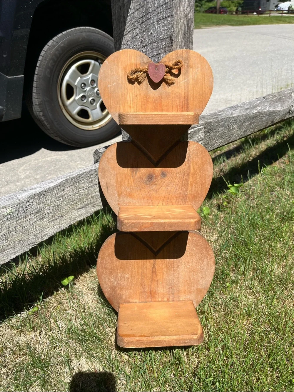 Rustic Heart Stack 3 tiered Wooden Shelf